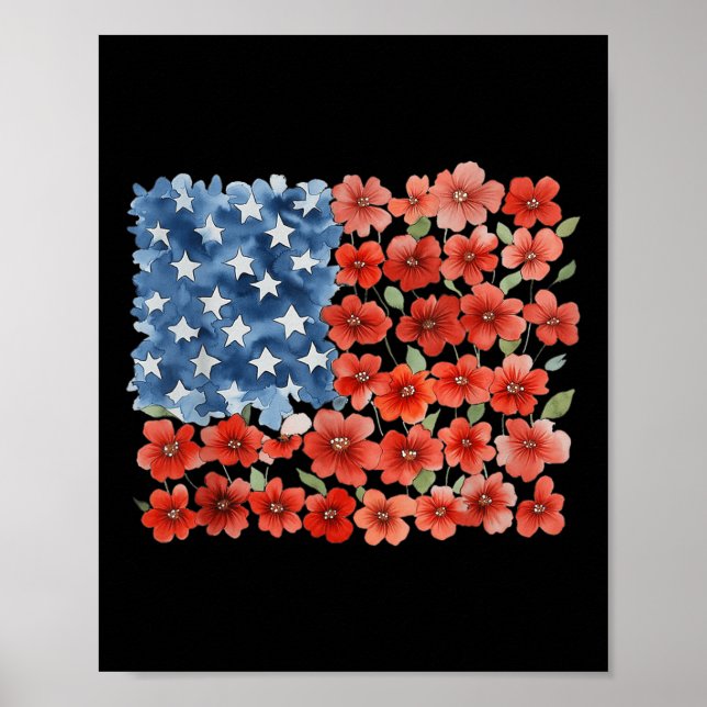 Affiche Fleur Coup de pinceau Drapeau américain 4 juillet  (Devant)