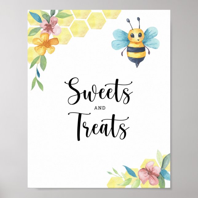 Affiche Fleur d'abeille - bonbons et gâteries baby shower (Devant)