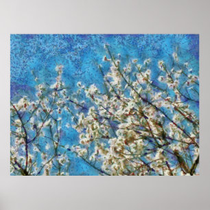 Affiche Fleur d'amande et ciel bleu en style art pointillé