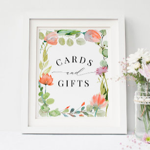 Affiche Fleur d'aquarelle Jardin Cartes de douche et cadea