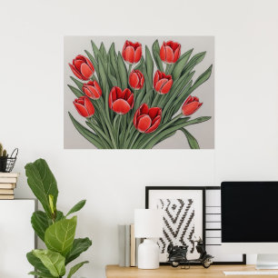 Affiche Fleur d'aquarelle rouge Tulip
