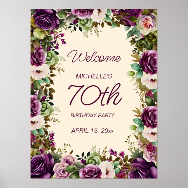Affiche Fleur d'aquarelle violette élégante pour 70e anniv (Devant)