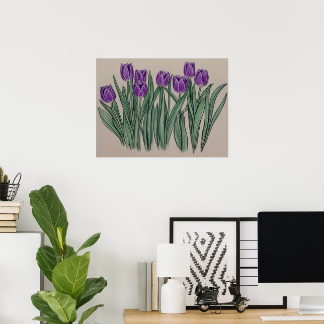 Affiche Fleur d'aquarelle violette Tulips (Bureau à domicile)