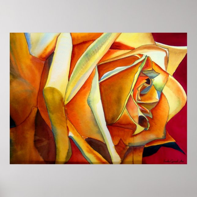 Affiche Fleur d'art d'aquarelle rose jaune (Devant)