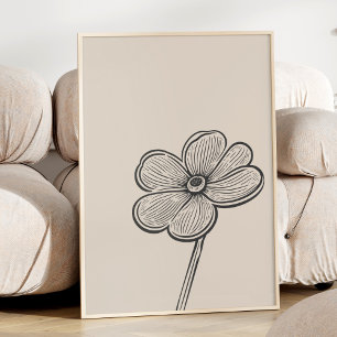 Affiche Fleur d'art en ligne minimaliste noir et blanc vin