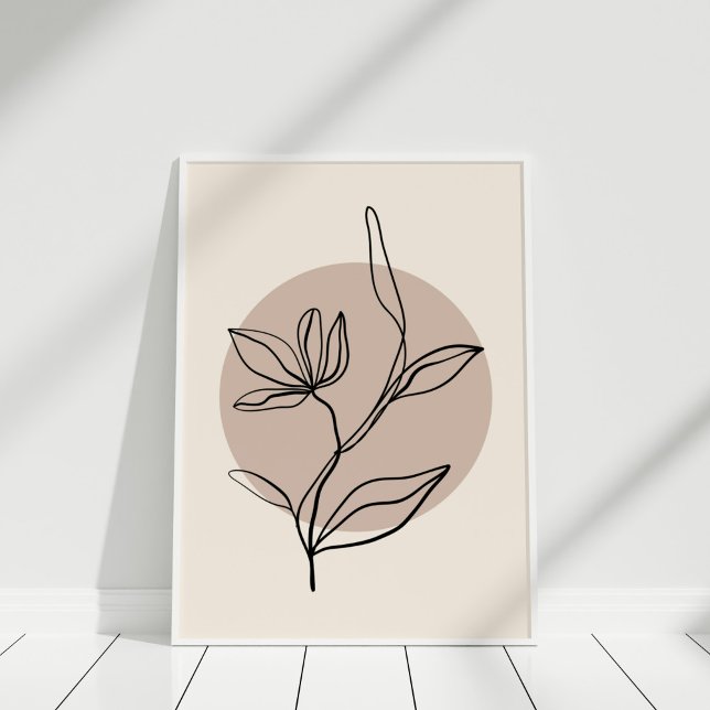 Affiche Fleur d'art moderne Abstrait Line (Modern Abstract Line Art Flower Poster in white frame)
