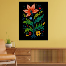 Fleur d'Art Populaire Botanique Sombre Vibrant Sym
