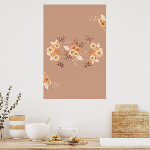 Affiche Fleur d'automne - Art Floral Beige et Orange