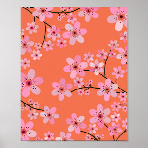 Affiche Fleur de cerisier 10 orange et rose
