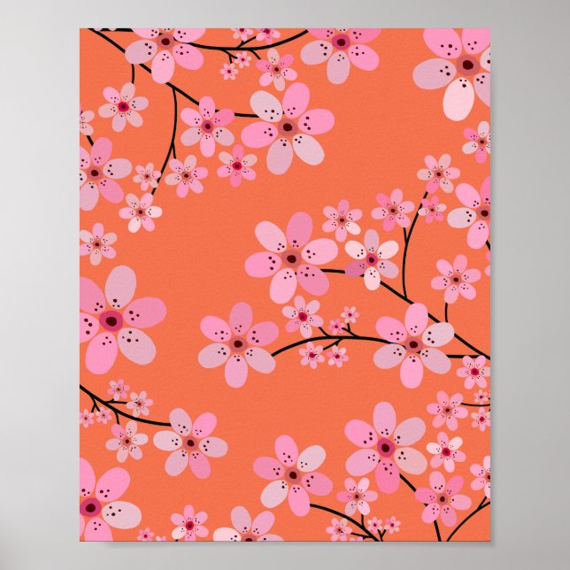 Affiche Fleur de cerisier 10 orange et rose (Devant)