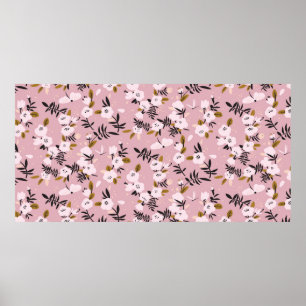 Affiche Fleur de cerisier de printemps tendre sur rose