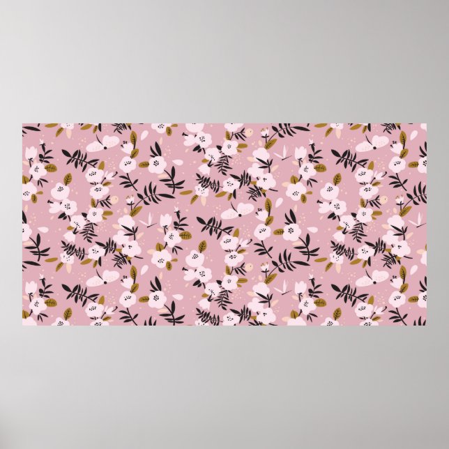 Affiche Fleur de cerisier de printemps tendre sur rose (Devant)