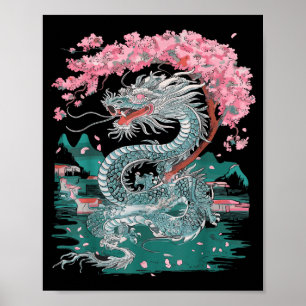 Affiche Fleur de cerisier Dragon chinois Nouvel An chinois