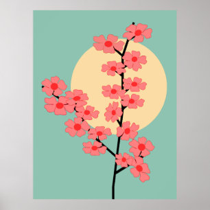 Affiche Fleur de cerisier rose et soleil