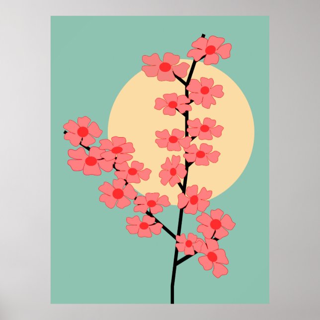 Affiche Fleur de cerisier rose et soleil (Devant)