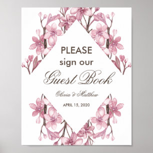 Affiche Fleur de cerisier rose. Signal mariage du livre d'