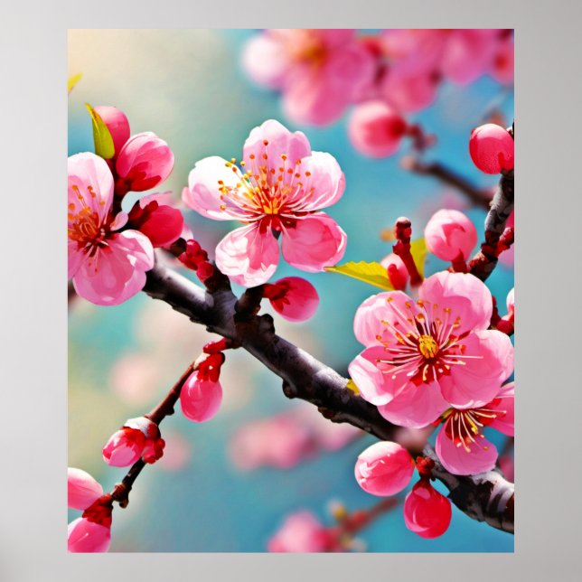 Affiche Fleur de cerisiers en fleurs au printemps (Devant)