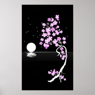Affiche Fleur de cerisiers (Sakura) la nuit Imprimer