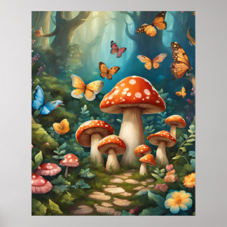 Affiche Fleur de champignons magiques de la forêt enchanté
