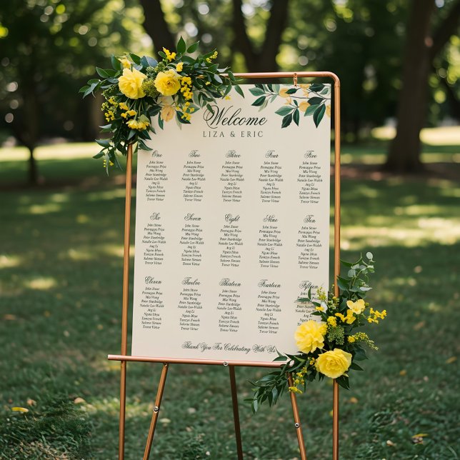 Affiche Fleur de citron Arbre Floral Élégant Mariage Jaune (Lemon Blossom Floral Tree Elegant Yellow Wedding Poster)