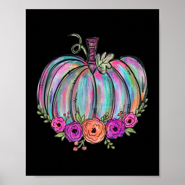 Affiche Fleur de citrouille aquarelle Thanksgiving Hallowe (Devant)