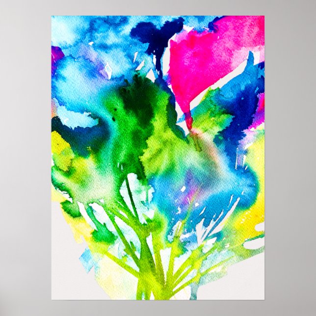 Affiche Fleur de cyclamen rose Aquarelle abstraite (Devant)