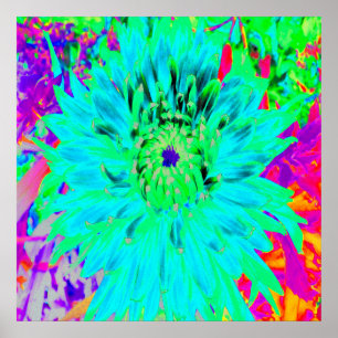 Affiche Fleur de Dahlia Décorative Aqua Abstraite