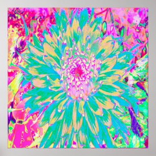 Affiche Fleur de Dahlia Décorative Vert Turquoise et Rose