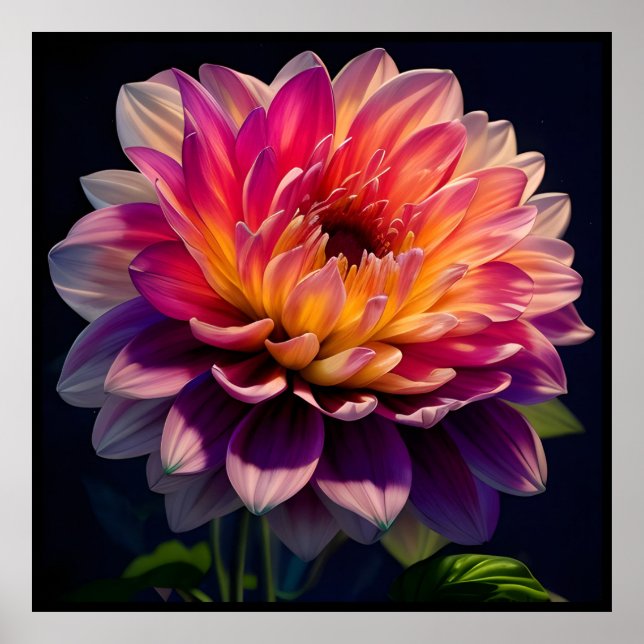 Affiche Fleur de dahlia rose et orange chaud (Devant)