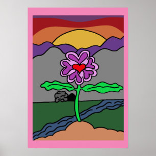 Affiche Fleur de dessin à la main colorée tendance