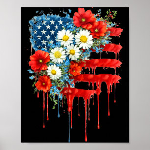 Affiche Fleur de drapeau américain du 4 juillet Fleurs sau