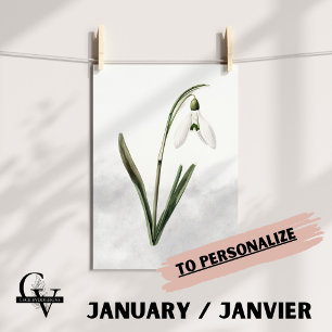 Affiche Fleur de février aquarelle botanique perce-neige