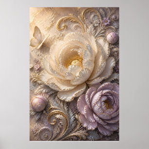 Affiche Fleur de givre élégante au clair de lune Fleur e