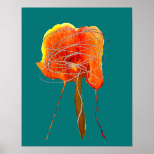 Affiche Fleur de gribouillis abstraite aquarelle rouge flo