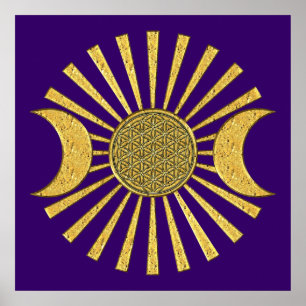 Affiche Fleur de la vie avec la lune