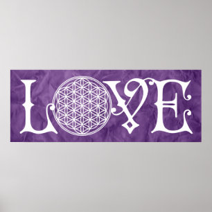 Affiche Fleur de la vie - LOVE lettrage tatouage blanc