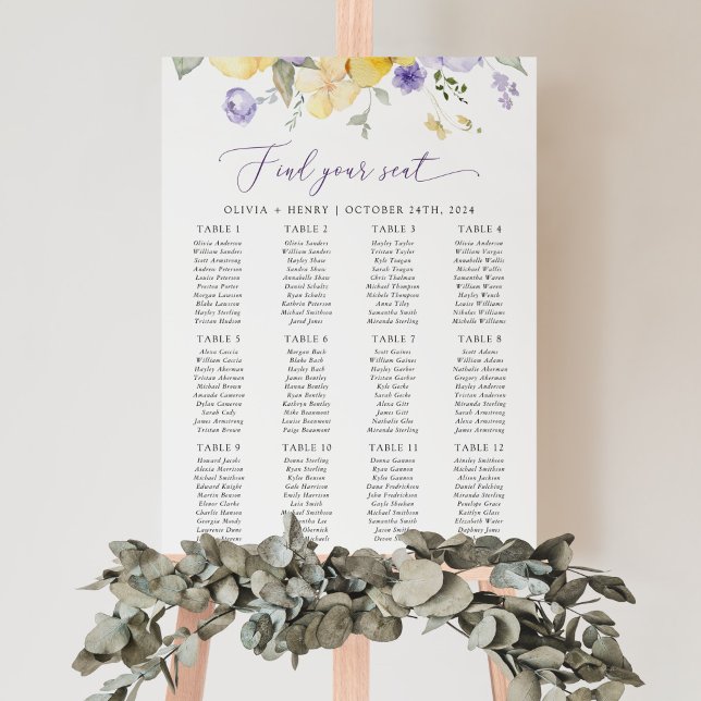 Affiche Fleur de lilas, fleur jaune, plan de table de mari (Créateur téléchargé)