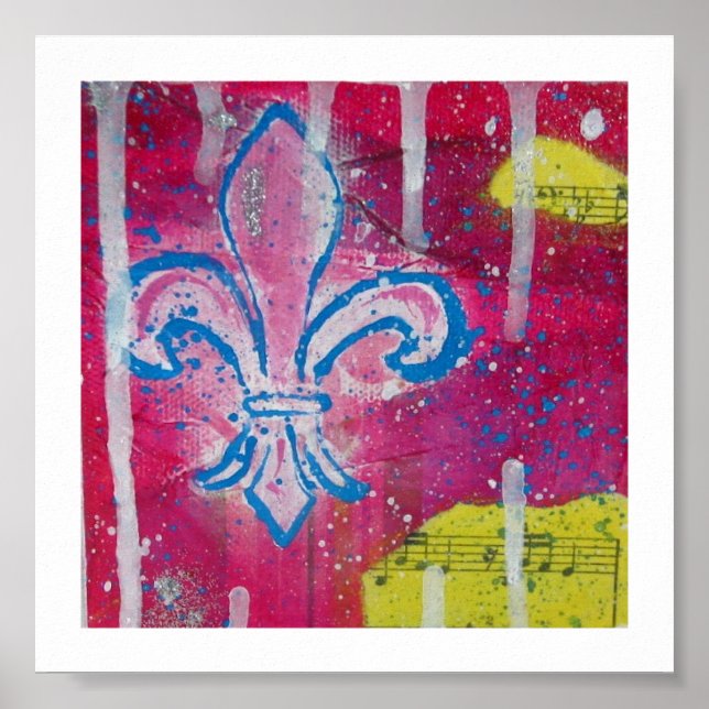 Affiche Fleur de Lis avec toile Magenta, Bleue et Jaune (Devant)