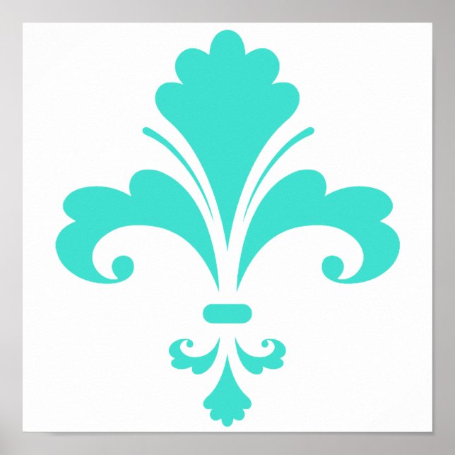 Affiche Fleur de lis bleu turquoise (Devant)