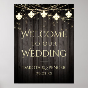 Affiche Fleur de Lis en Bois Rustique Bienvenue Mariage