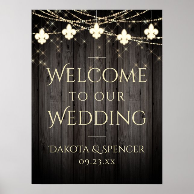 Affiche Fleur de Lis en Bois Rustique | Bienvenue Mariage (Devant)
