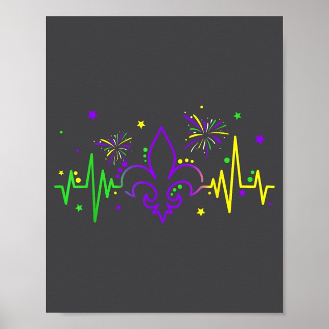 Affiche Fleur De Lis Heartbeat Nurse Mardi Gras Carnival M (Devant)