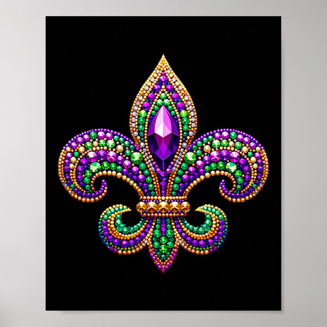 Affiche Fleur de lis Mardi Gras Symbole Carnaval Parade Co (Devant)