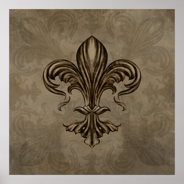 Affiche Fleur de lis Sepia vintage (Devant)