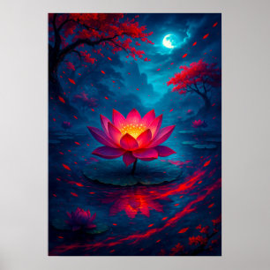 Affiche Fleur de Lotus brillant sous l'Imaginaire clair de