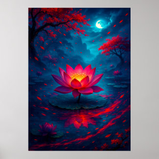 Affiche Fleur de Lotus brillant sous l'Imaginaire clair de