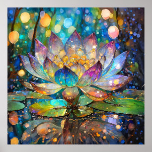 Affiche Fleur de lotus en fleurs illuminée