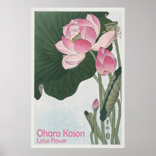 Affiche Fleur de Lotus Gravure sur Bois Japonaise
