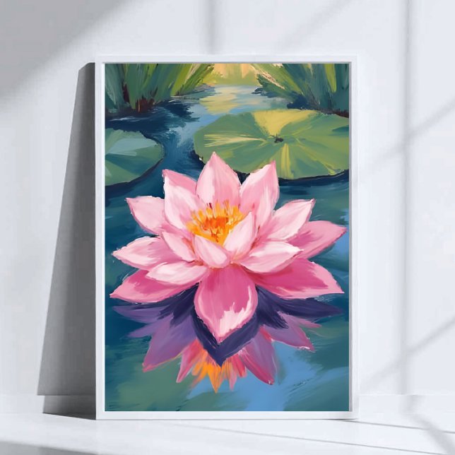 Affiche Fleur de Lotus Nénuphar Rose Aquarelle Étang (Créateur téléchargé)