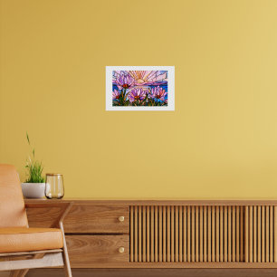 Affiche Fleur de Lotus Nénuphar Rose Violet Orange Coucher